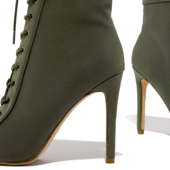Olive Lace Up Heeled Booties - Picture 3 of 3